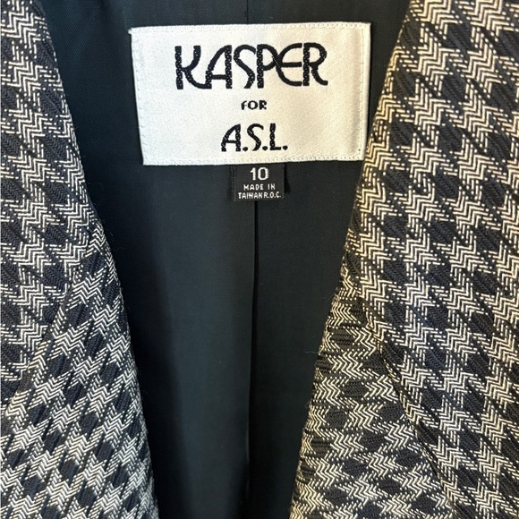 Kasper for ASL Black and Gray Blazer Tailored Houndstooth Jacket - Picture 2 of 11